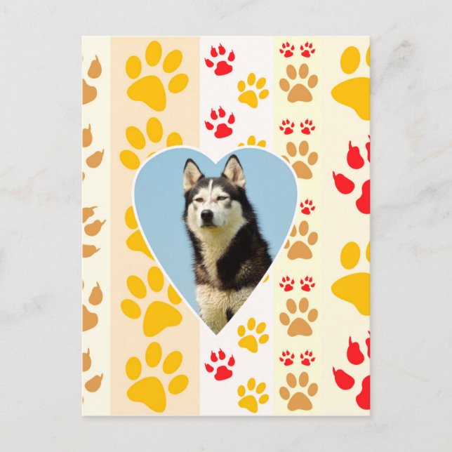 Skriv ut siberian husky Hund Heart Tassar Vykort (Framsida)