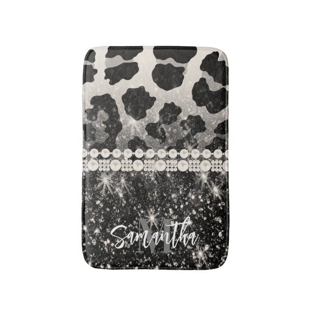 Skriv ut silver Glitter Leopard Badrumsmatta (Framsidan (Vertikal))