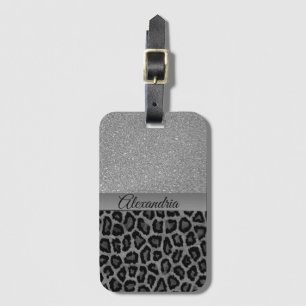 Skriv ut Silver Glitter Leopard Bagagebricka