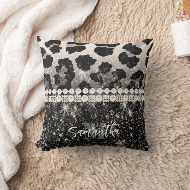 Skriv ut silver Glitter Leopard Kudde (Filt)