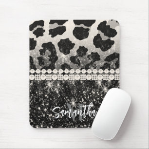 Skriv ut silver Glitter Leopard Musmatta