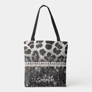 Skriv ut silver Glitter Leopard Tygkasse