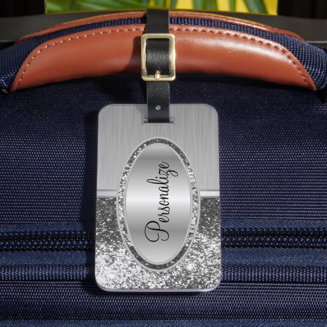 Skriv ut silver Glitter och Metall Bagagebricka (Framsida Insitu 2)