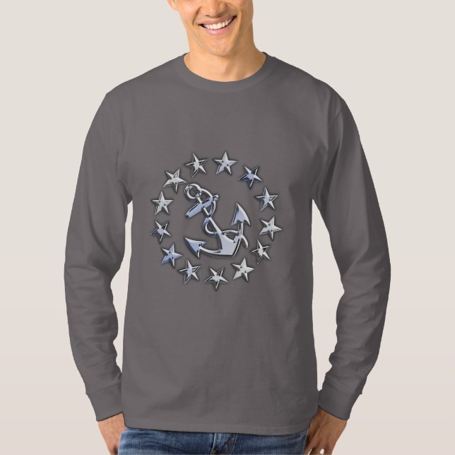 Skriv ut Silver som Nautical Yacht Flagga Stars Sk T Shirt (Framsida)