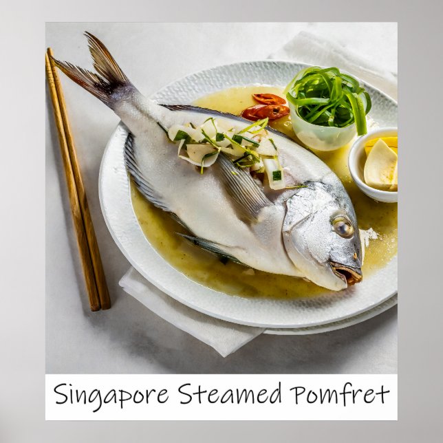 Skriv ut Singapores steamed Pomfret Archival Print Poster (Framsidan)
