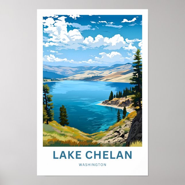 Skriv ut sjö Chelan Washington Travel Poster (Framsidan)