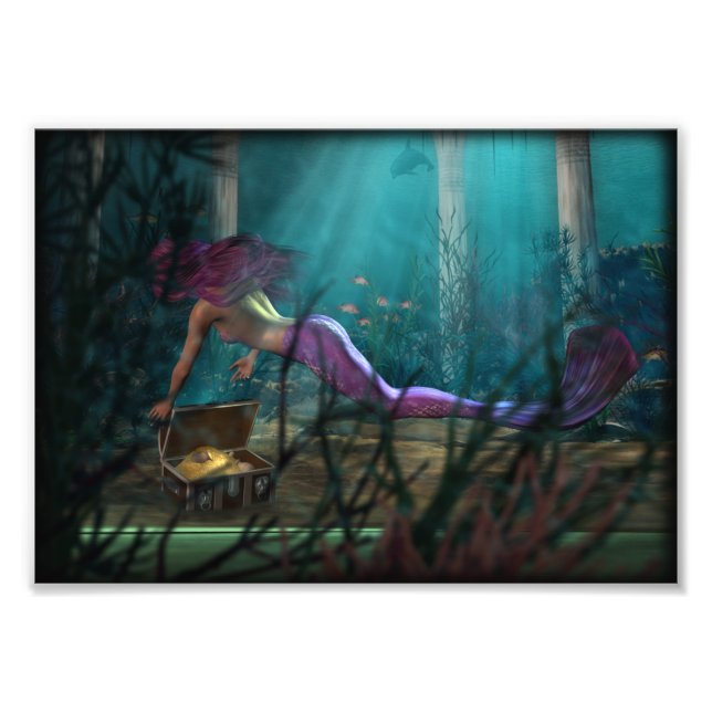 Skriv ut sjöjungfru och slimmad Treasure Fantasy Fototryck (Framsidan)