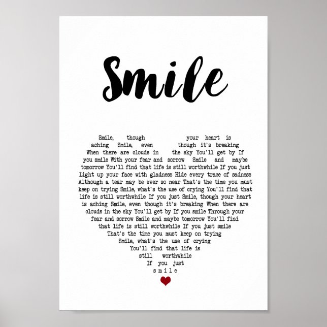 Skriv ut Smile Heart Sång Lyric Wall Art Skriv ut Poster (Framsidan)