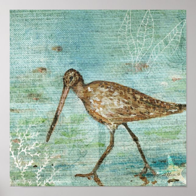 Skriv ut Snipe Coastal Shorebird Beach Art Poster (Framsidan)