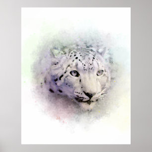 Skriv ut snö Leopard Poster