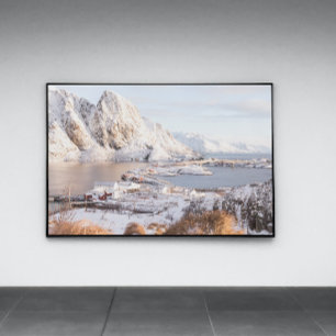 Skriv ut Snowing Village Rustic House-julklapp Fototryck