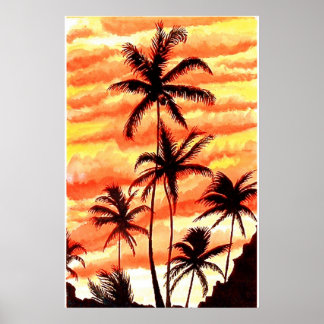 Skriv ut solnedtonad Handflatan Poster