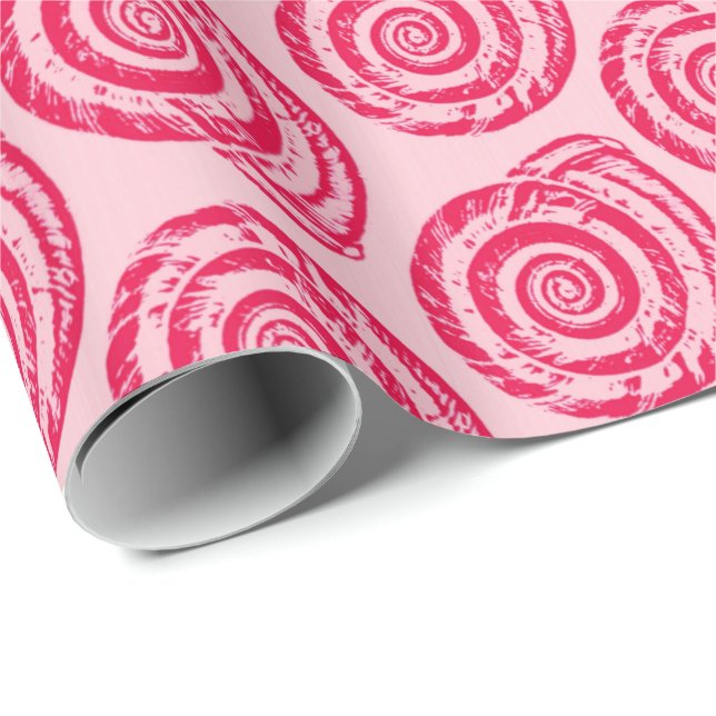 Skriv ut spiral Seashell-block, Rosa av korall och Presentpapper (Rullad Hörn)