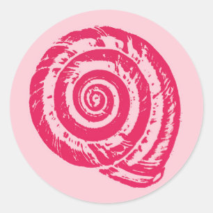 Skriv ut spiral Seashell-block, Rosa av korall och Runt Klistermärke
