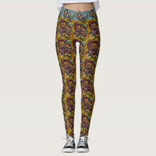 Skriv ut Steampunk Fairytale Gilded Brass Leafy Vi Leggings