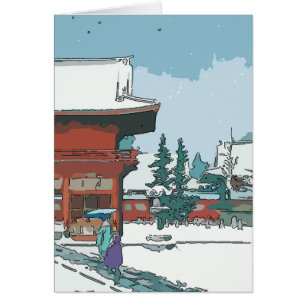 Skriv ut Stil japansk Snö i vintage Hälsningskort