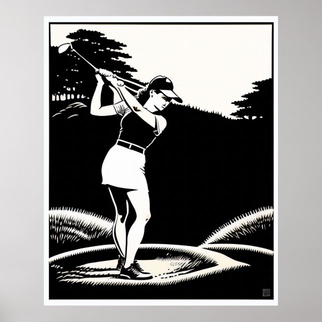 Skriv ut stor Golfer Woodblock Poster (Framsidan)