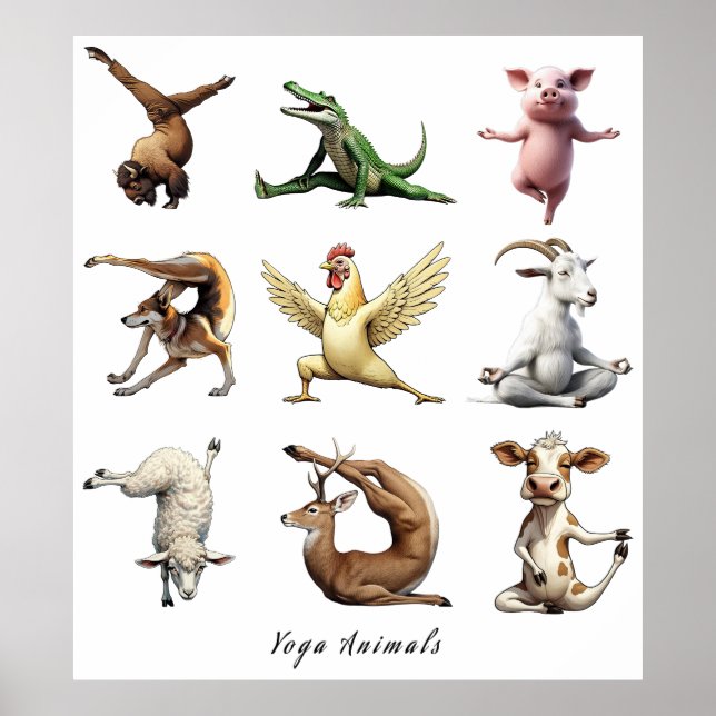 Skriv ut stora Yoga Animals Poster (Framsidan)