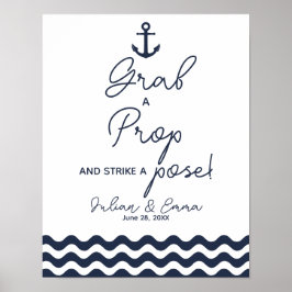 Skriv ut strejka för Nautisk marin blå grab Poster