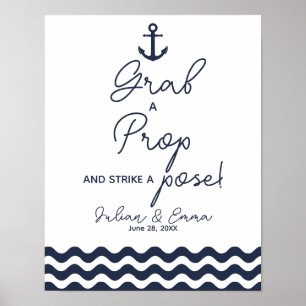 Skriv ut strejka för Nautisk marin blå grab Poster