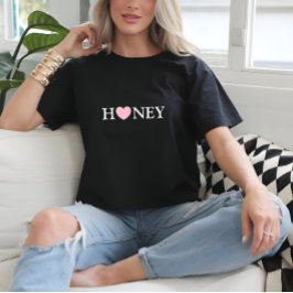 Skriv ut svart Basic Heart-honung T Shirt