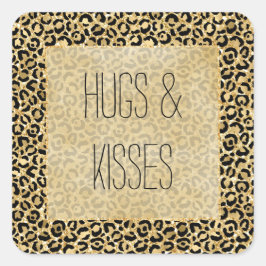 Skriv ut svart Guld Glitter Leopard Fyrkantigt Klistermärke