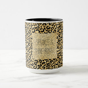 Skriv ut svart Guld Glitter Leopard    Mugg