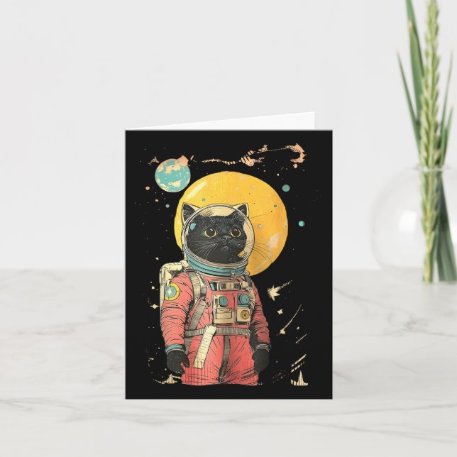 Skriv ut svart kattastronaut i Färg Kort (Framsida)
