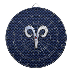 Skriv ut svart kolfiber i Silver Aries Zodiac Sign Darttavla