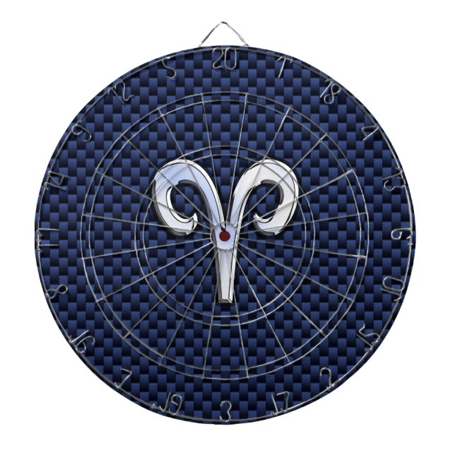Skriv ut svart kolfiber i Silver Aries Zodiac Sign Darttavla (Framsidan)