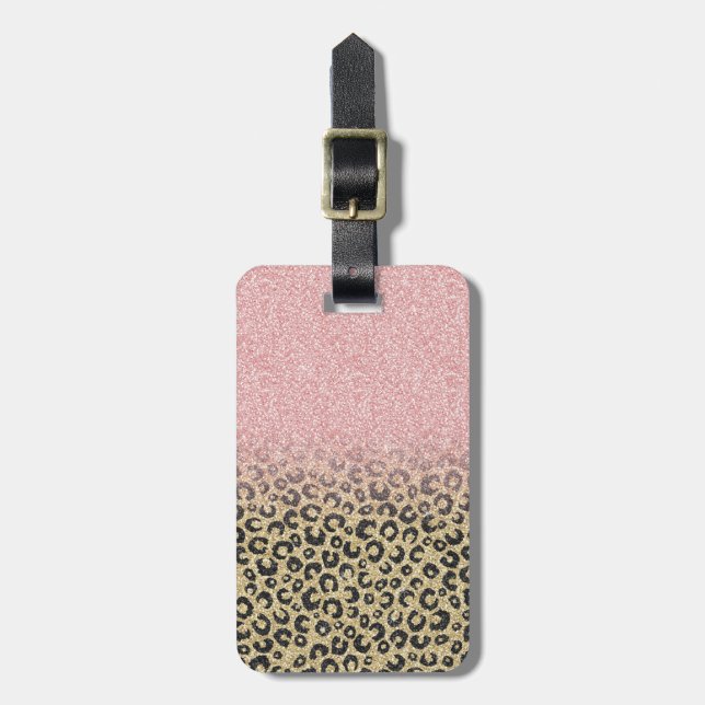 Skriv ut svart leopard för elegant Ro Guld Glitter Bagagebricka (Vertikal Framsida)