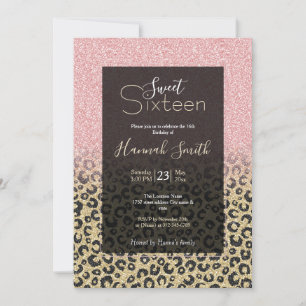 Skriv ut svart leopard för elegant Ro Guld Glitter Inbjudningar