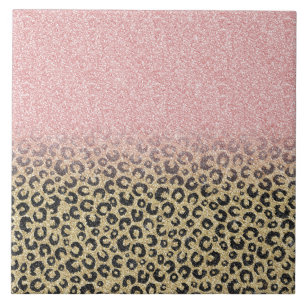 Skriv ut svart leopard för elegant Ro Guld Glitter Kakelplatta