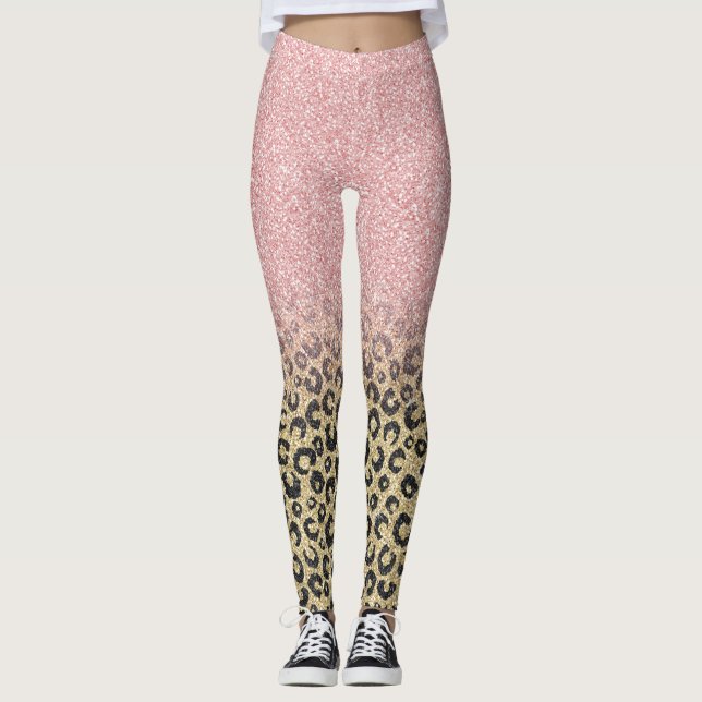 Skriv ut svart leopard för elegant Ro Guld Glitter Leggings (Framsida)