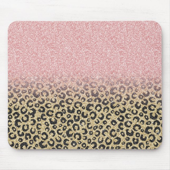Skriv ut svart leopard för elegant Ro Guld Glitter Musmatta (Framsidan)
