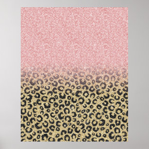 Skriv ut svart leopard för elegant Ro Guld Glitter Poster