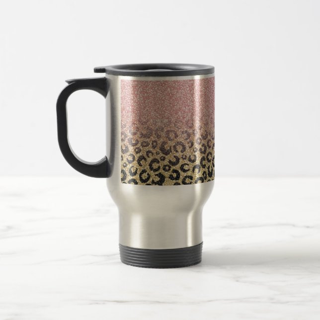 Skriv ut svart leopard för elegant Ro Guld Glitter Resemugg (Vänster)