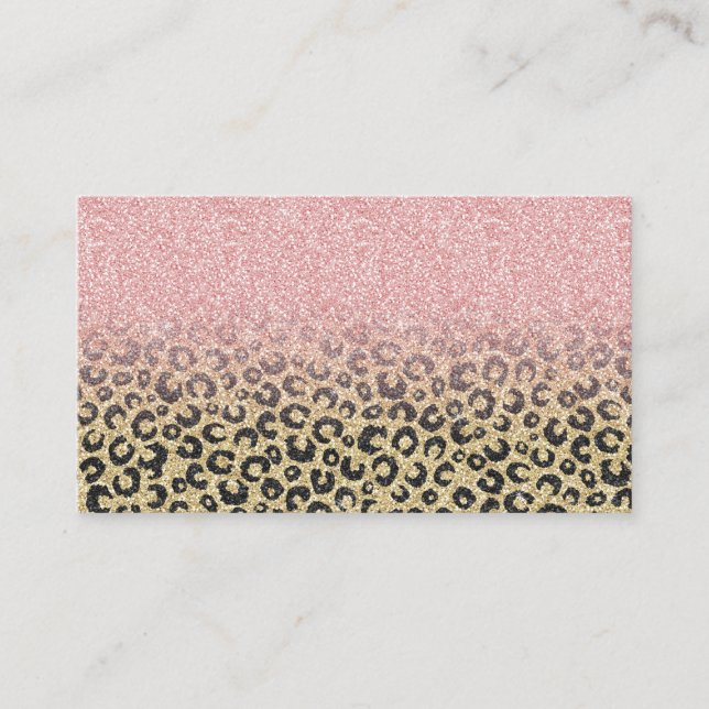 Skriv ut svart leopard för elegant Ro Guld Glitter Visitkort (Framsida)