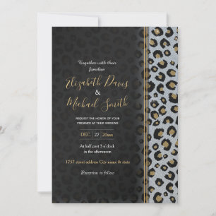 Skriv ut svart leopard silver Guld Glitter Inbjudningar