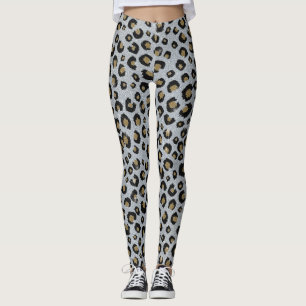 Skriv ut svart leopard silver Guld Glitter Leggings