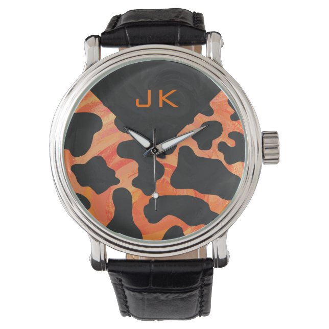 Skriv ut svart och Orange i monogram Armbandsur (Framsida)