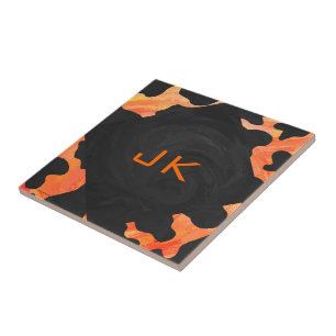 Skriv ut svart och Orange i monogram Kakelplatta