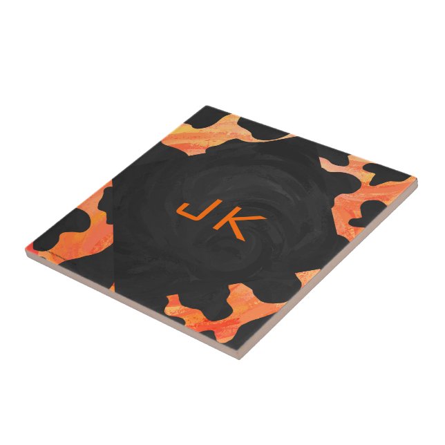 Skriv ut svart och Orange i monogram Kakelplatta (Sidan)