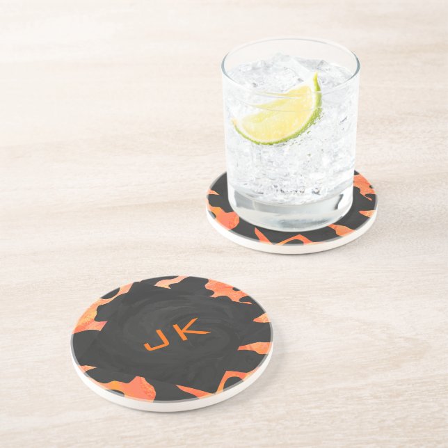 Skriv ut svart och Orange i monogram Underlägg Sandsten (Sidan)