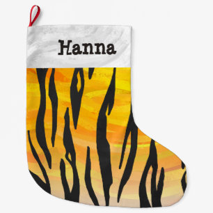 Skriv ut svart och Orange i tigerbläck Stor Julstrumpa