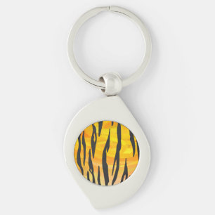 Skriv ut svart och Orange i tigerbläck Swirl Silverfärgad Nyckelring