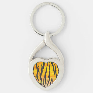 Skriv ut svart och Orange i tigerbläck Twisted Heart Silverfärgad Nyckelring