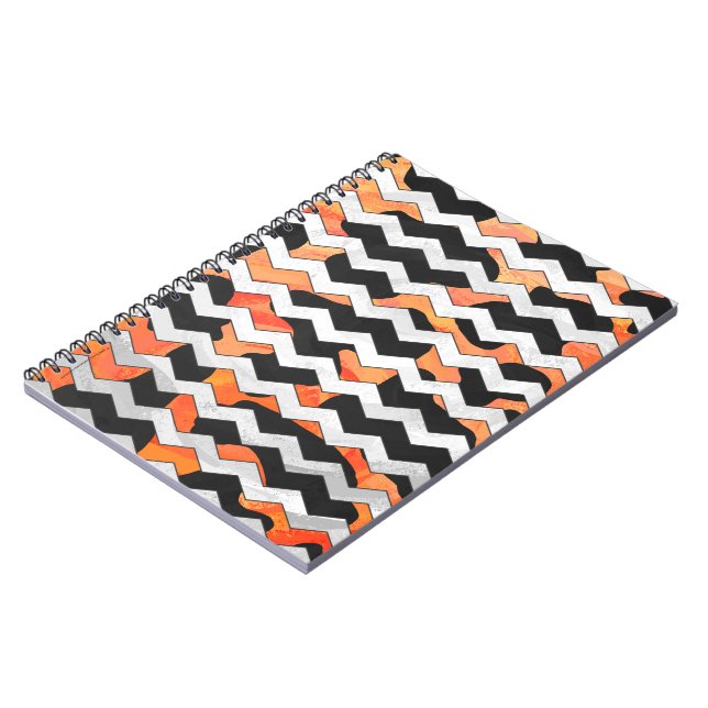 Skriv ut svart och Orange med Chevron Anteckningsbok (Vänstra Sidan)