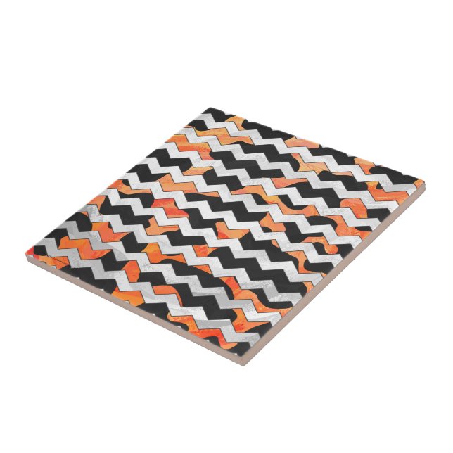 Skriv ut svart och Orange med Chevron Kakelplatta (Sidan)