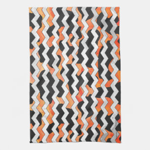 Skriv ut svart och Orange med Chevron Kökshandduk